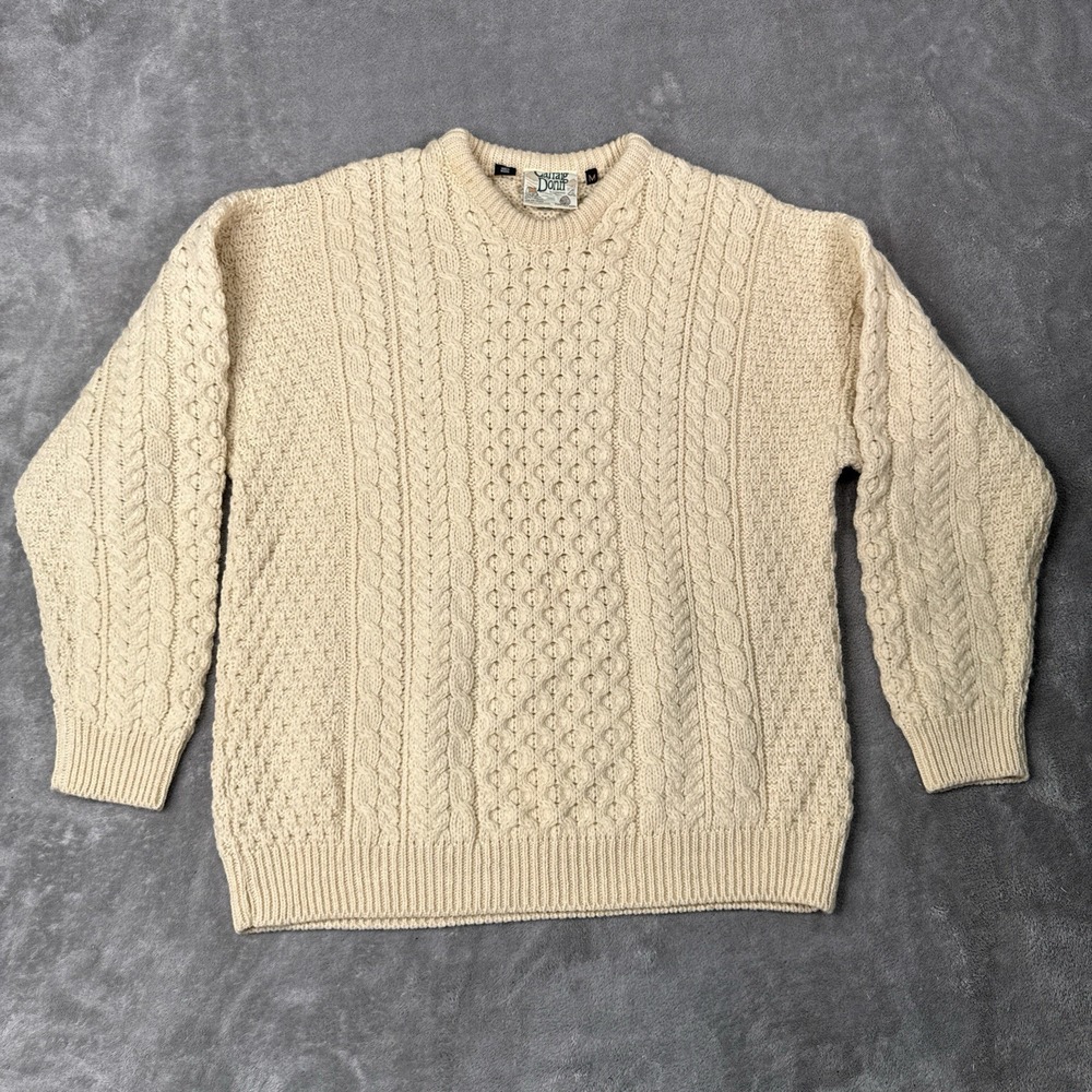 VTG Carraig Donn Sweater Mens M 100% Wool Cable Knit Fisherman Aran Ireland